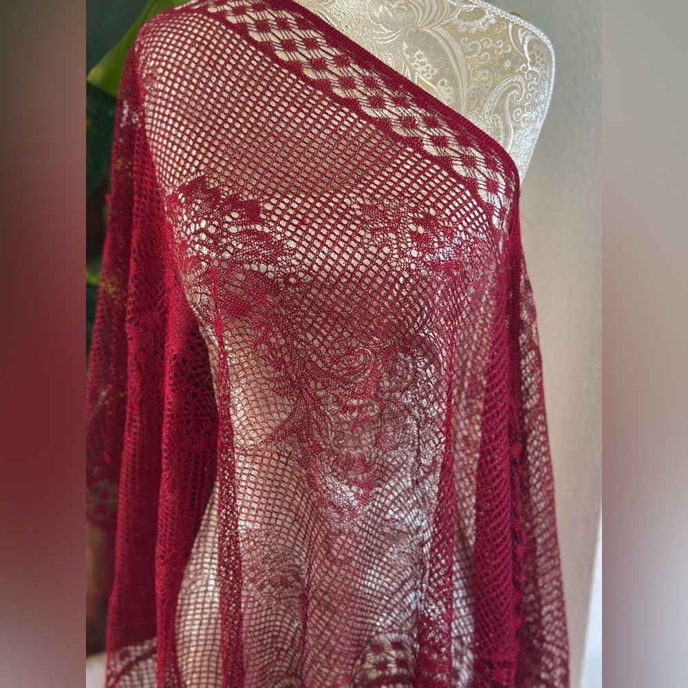 Sexy Burgundy Fringe Shawl Beach Vacation Summer Coachella Poolside Bikini Cover - Picture 5 of 7